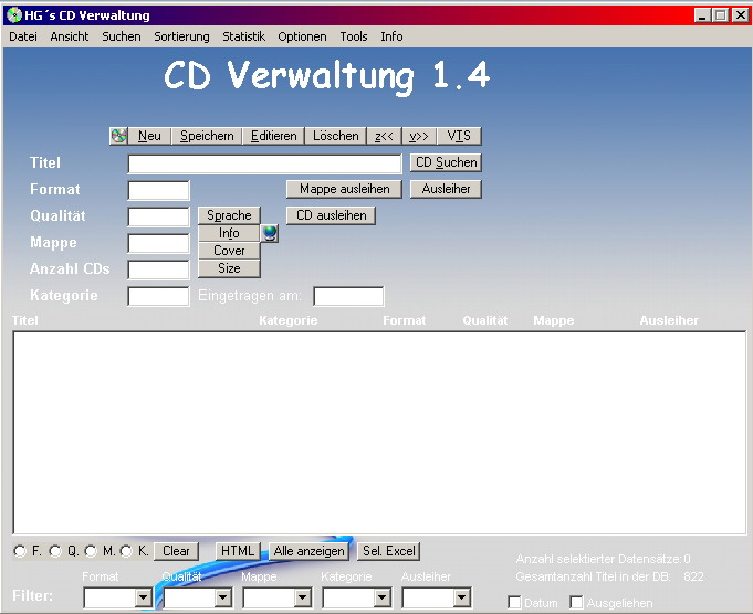 Die Hauptmaske der CDV. �bersichtlich gestaltet, fast alle Funktionen direkt �ber die Hauptmaske aufrufbar. Datens�tze k�nnen sehr leicht eingegeben werden. Ausf�hrliches Men�, alles Zusatzfunktionen siehe weiter unten.