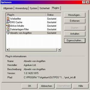 Das Plugins Fenster..
